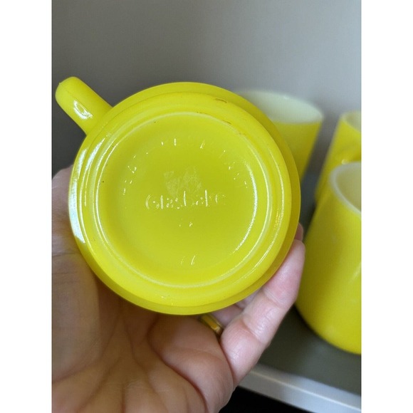 Vintage Glasbake Milk Glass Retro Coffee Mug Bright Yellow Lot 5 - Picture 9 of 14
